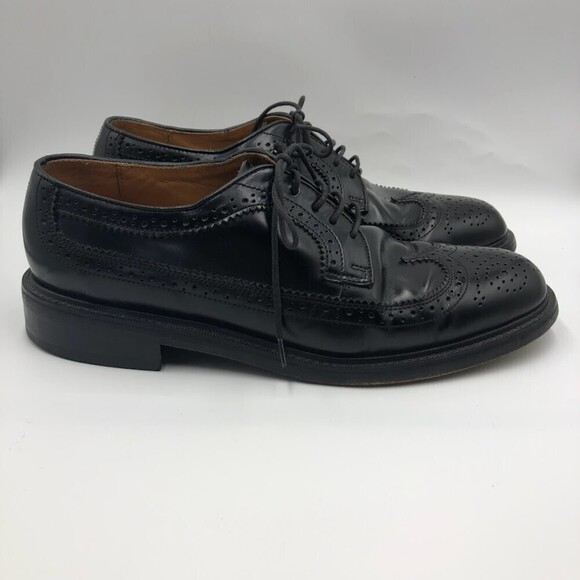 Vintage French Shriner Mens Black Leather Wing Tip Lace Up Dress Shoes Size 8.5M